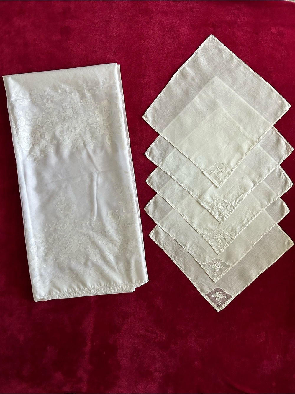 Vintage Sheer Tablecloth 65x125 AND Set of 5 Napkins White Elegant